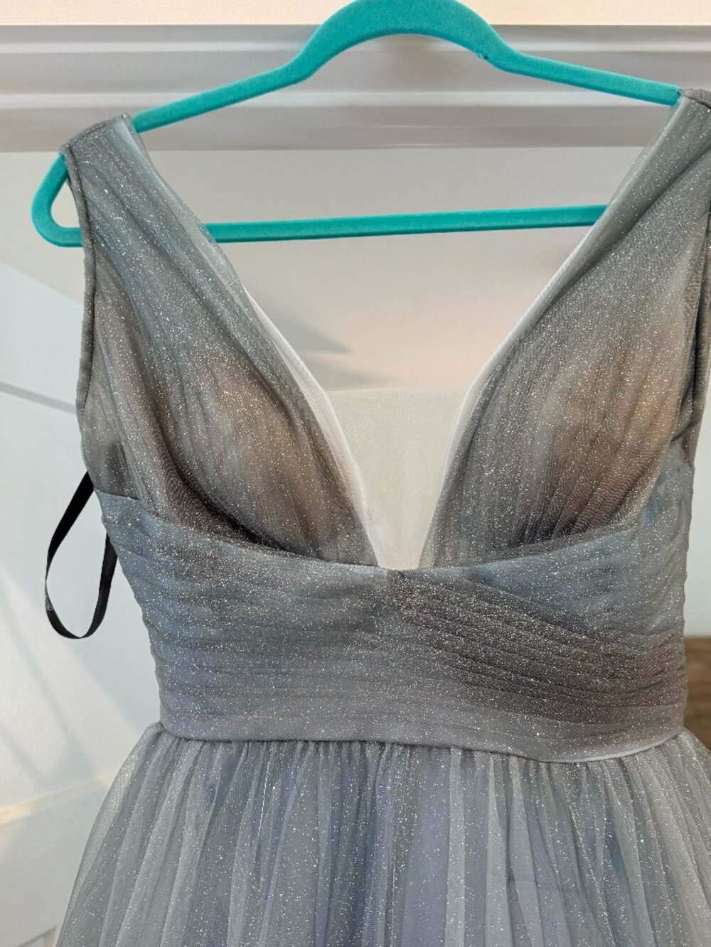 Mac Duggal NWT Jade Blue Ombre Glitter Tulle Dress Style #20380 Size 0 - Picture 14 of 15
